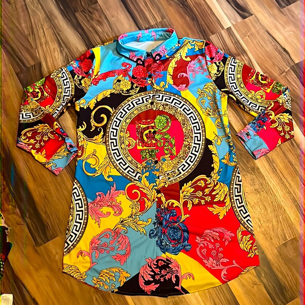 Printed button up dress